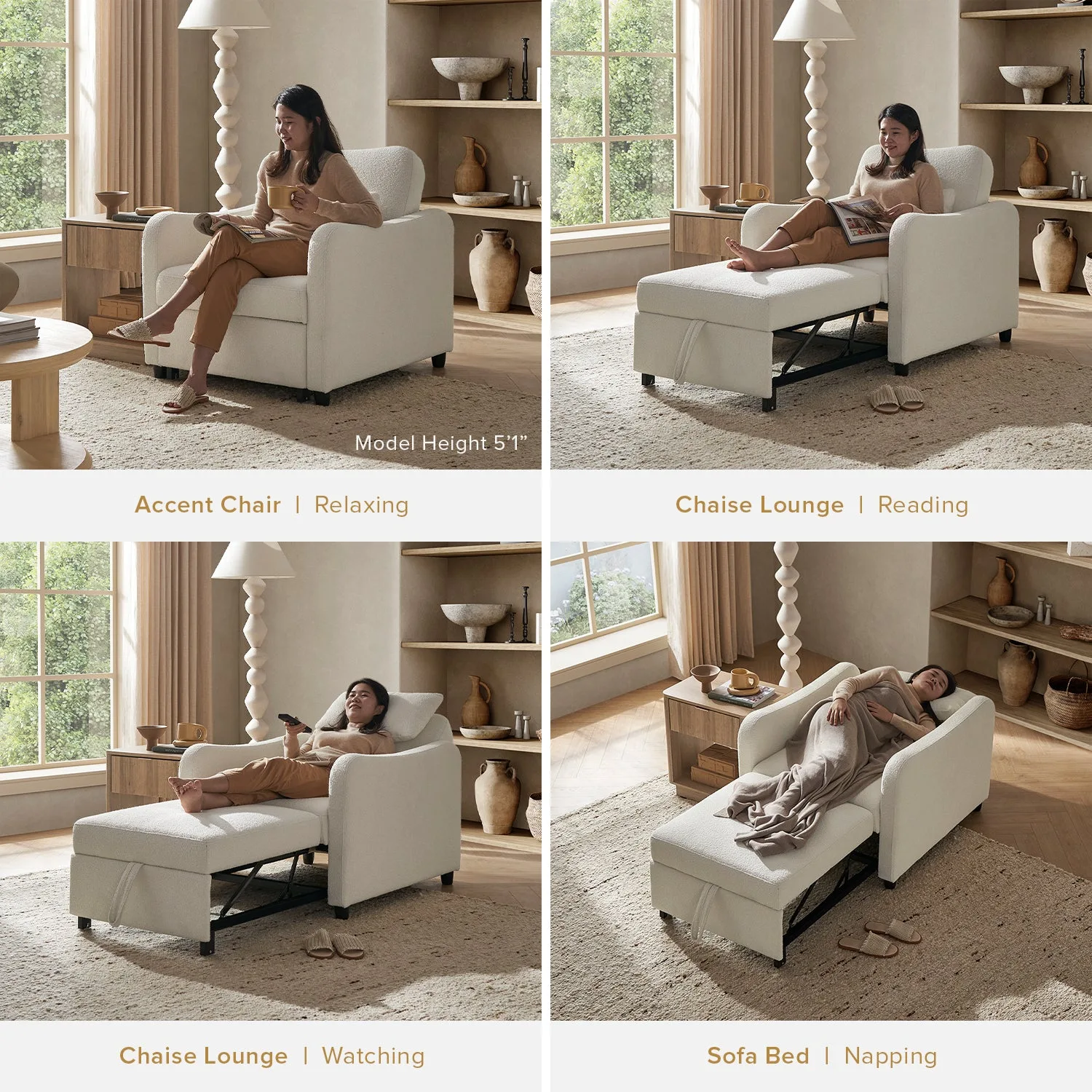 Sillón cama usado como lounge y cama de invitado